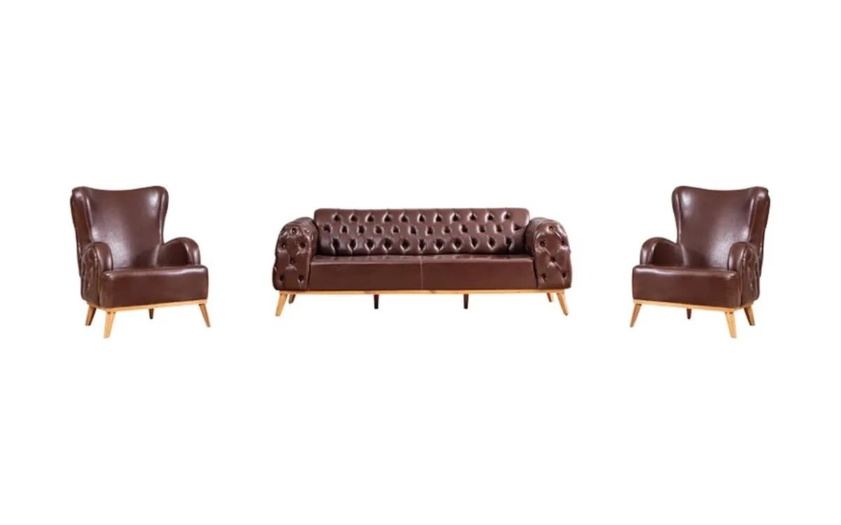 B-18 Kahverengi Chesterfield Takım